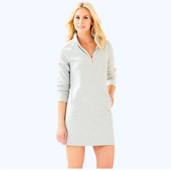 Lilly Pulitzer Grey Skipper Solid Popover Dress S - Picture 1 of 9